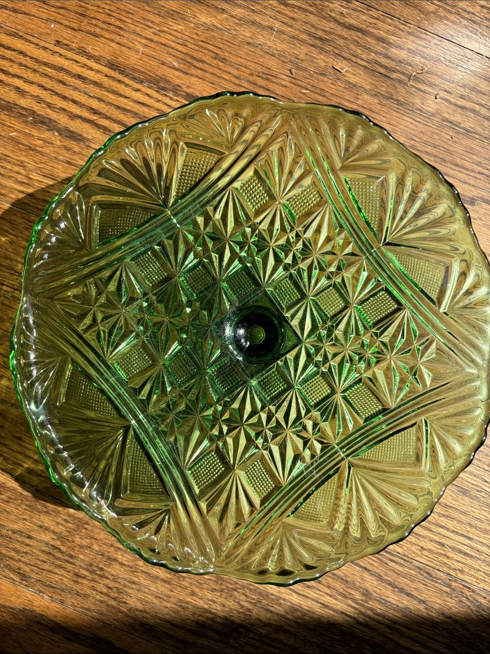 Vintage green glass cake stand